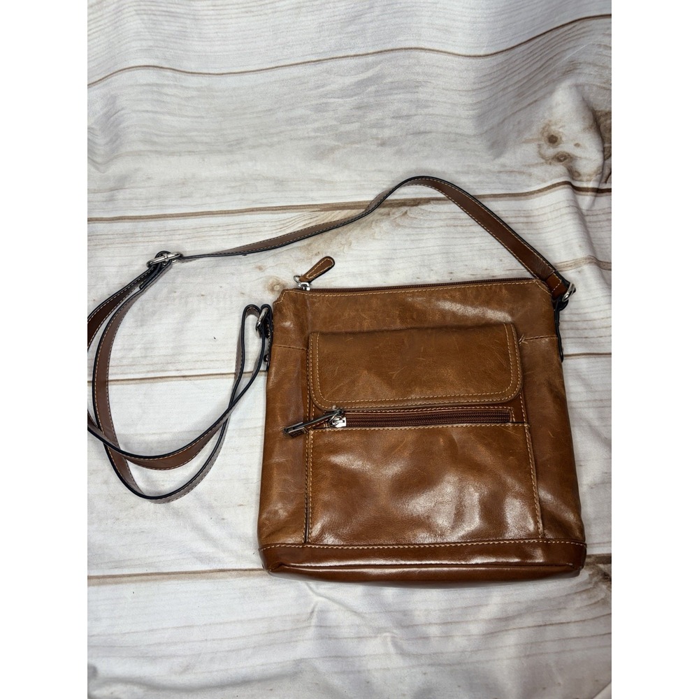 Giani‎ Bernini Leather Brown Crossbody Bag Purse Glazed Cognac Genuine Leather